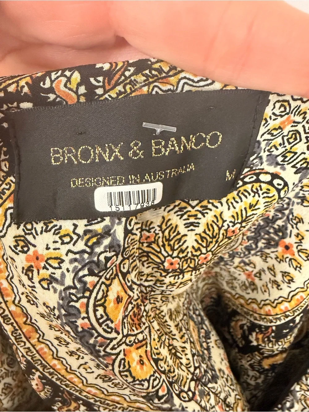 Bronx & Banco Off-Shoulder Paisley Print Blouson Sleeve Top Black & Brown Size 6
